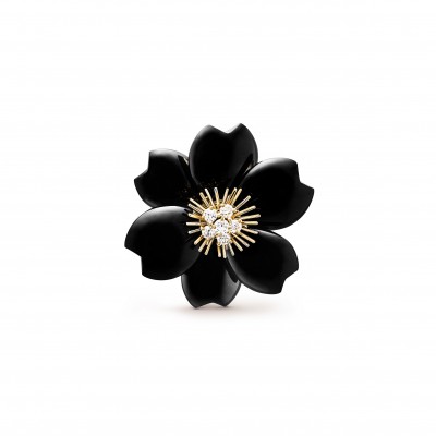 VAN CLEEF ARPELS ROSE DE NOËL CLIP, MEDIUM MODEL - YELLOW GOLD, DIAMOND, ONYX  VCARO9B300
